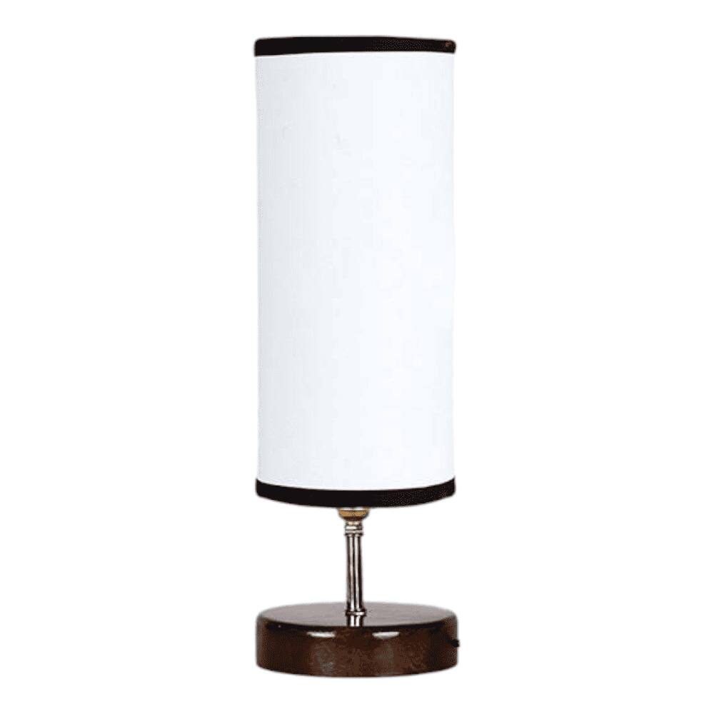 Sinclair white & black cotton table lamp with brown wood base