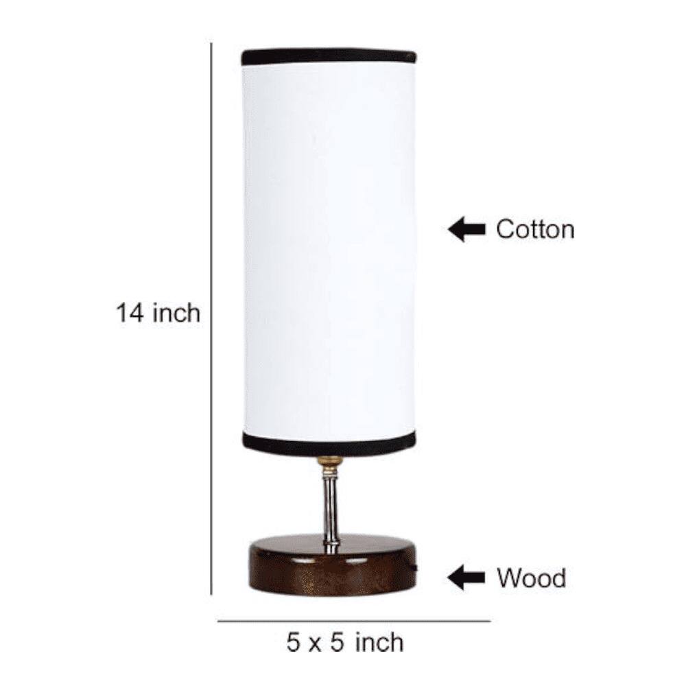 Sinclair white & black cotton table lamp with brown wood base