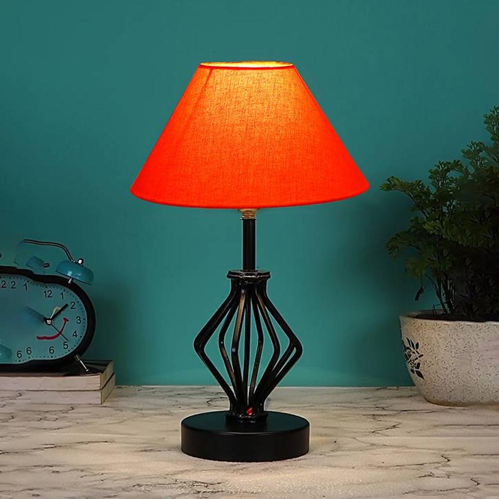 Viviana Orange cotton Table lamp with Iron Base