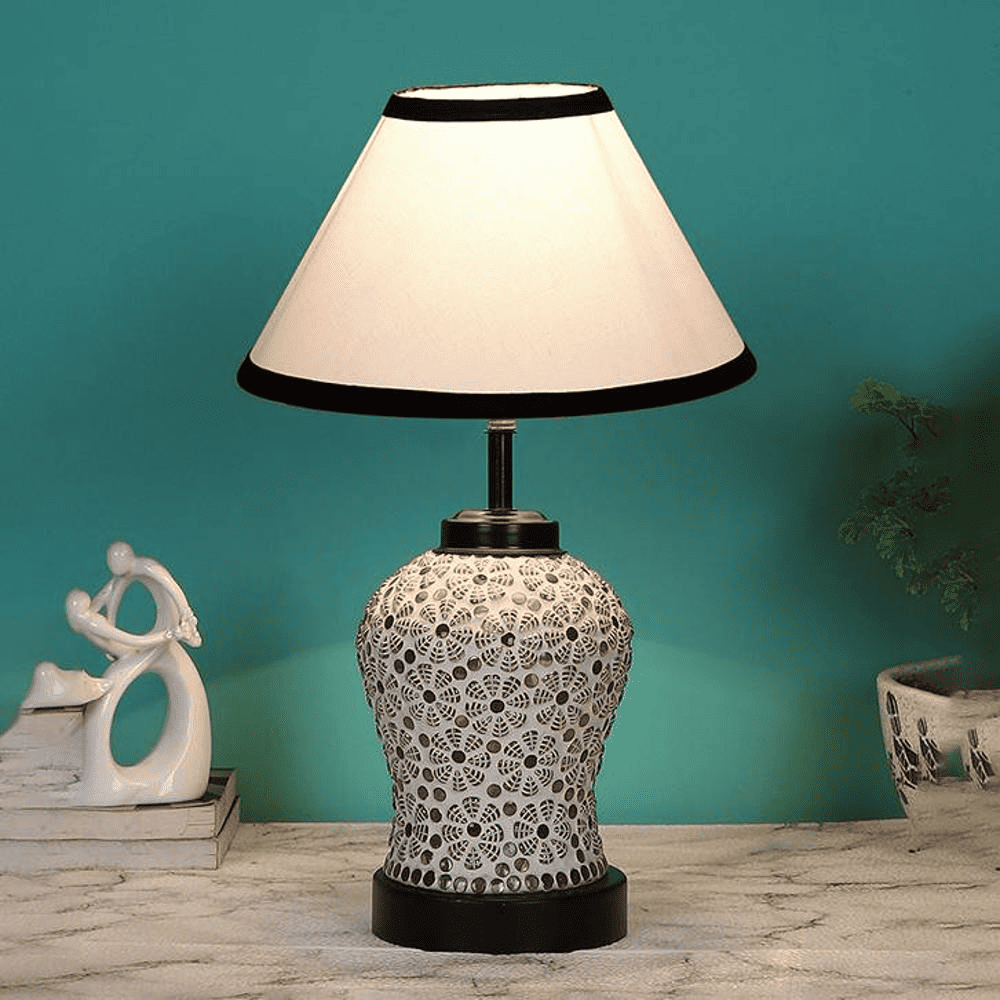 Helen Multicolor cotton Glass Table lamp with Iron Base