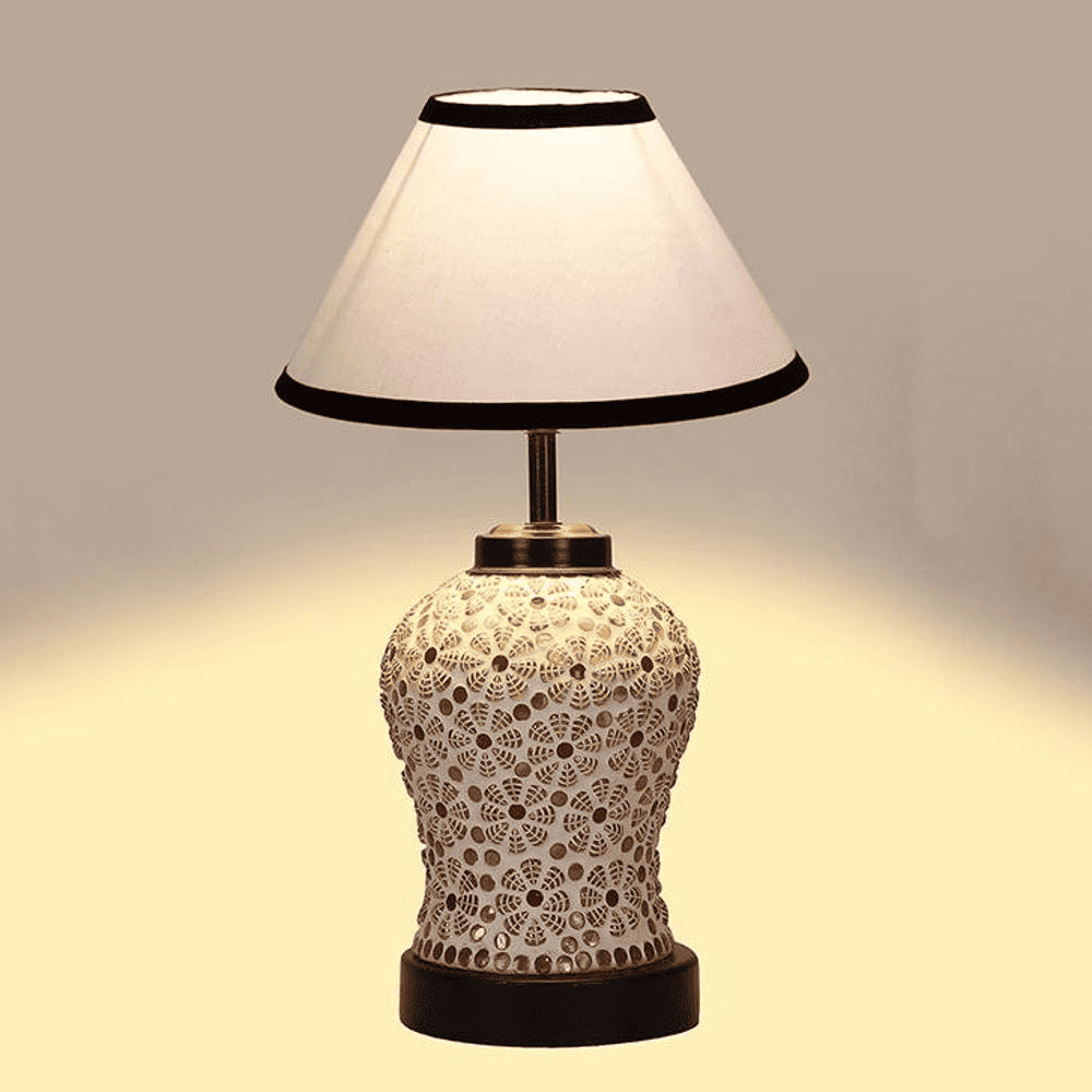 Helen Multicolor cotton Glass Table lamp with Iron Base