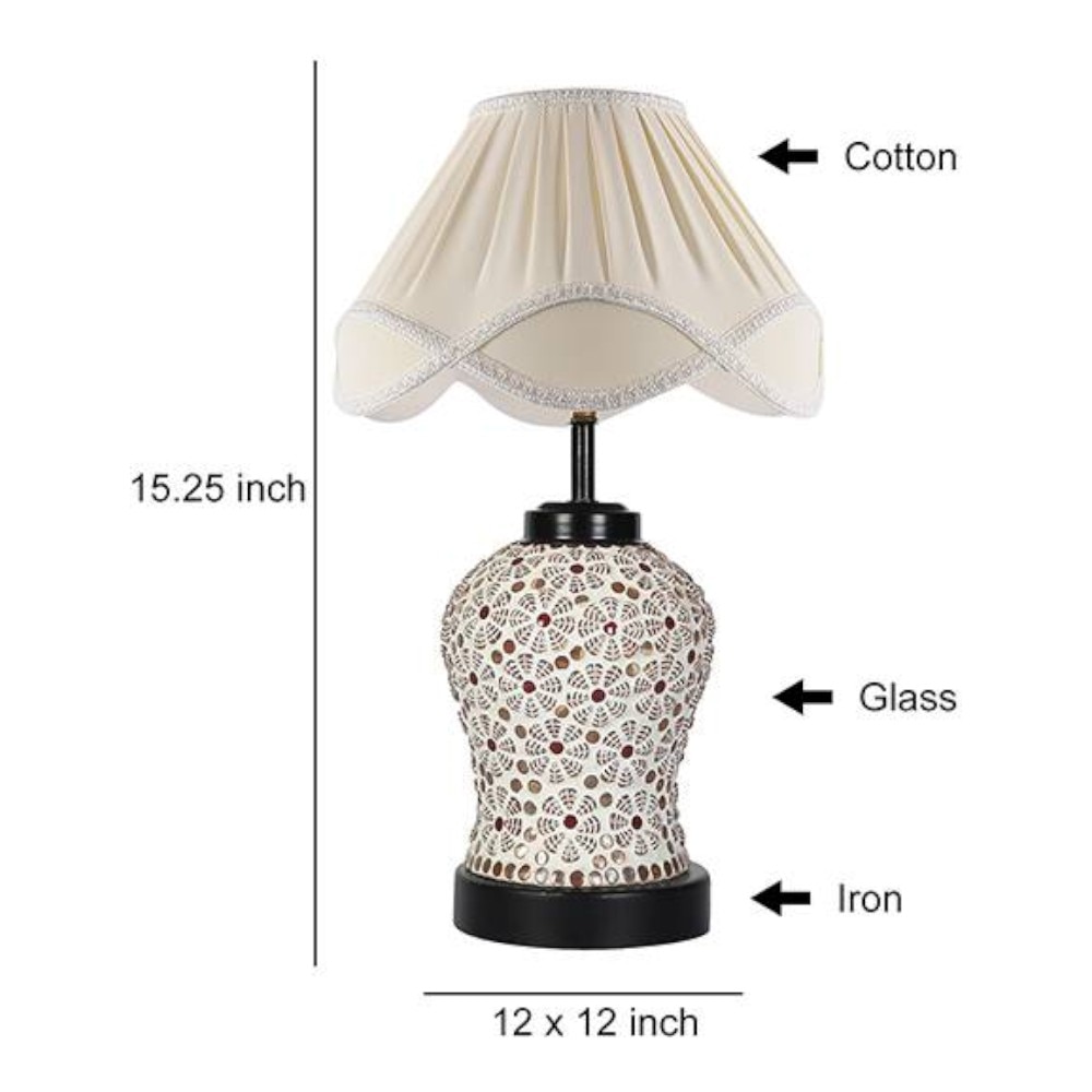 Carmen Vintage off-white Glass Shade Table lamp with Iron Base