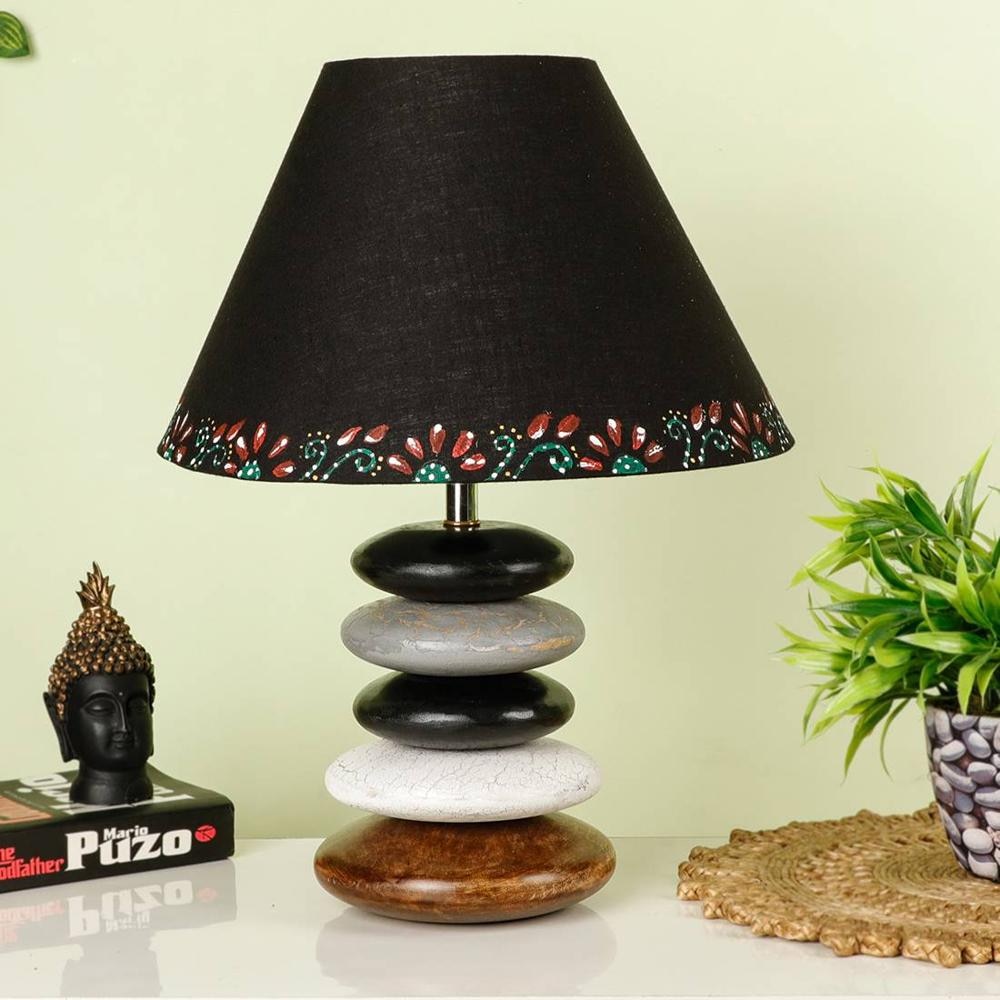 Waverley Black Cotton Shade Table Lamp with Solid Wood Base