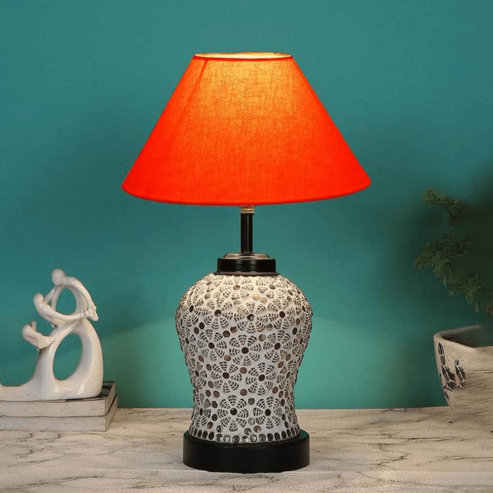Serena Orange cotton Glass Table lamp with Iron Base