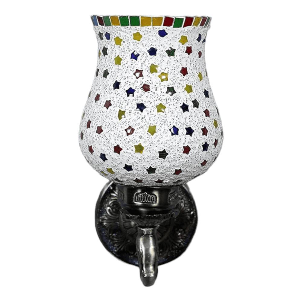 Barley Antique Metal Peacock Wall Lamp with Multicolor Mosaic Glass
