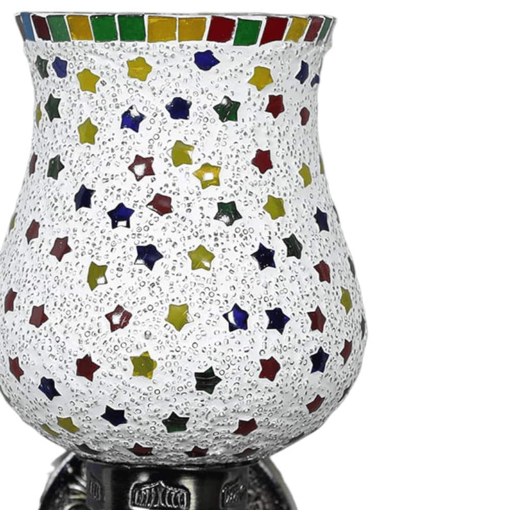 Barley Antique Metal Peacock Wall Lamp with Multicolor Mosaic Glass