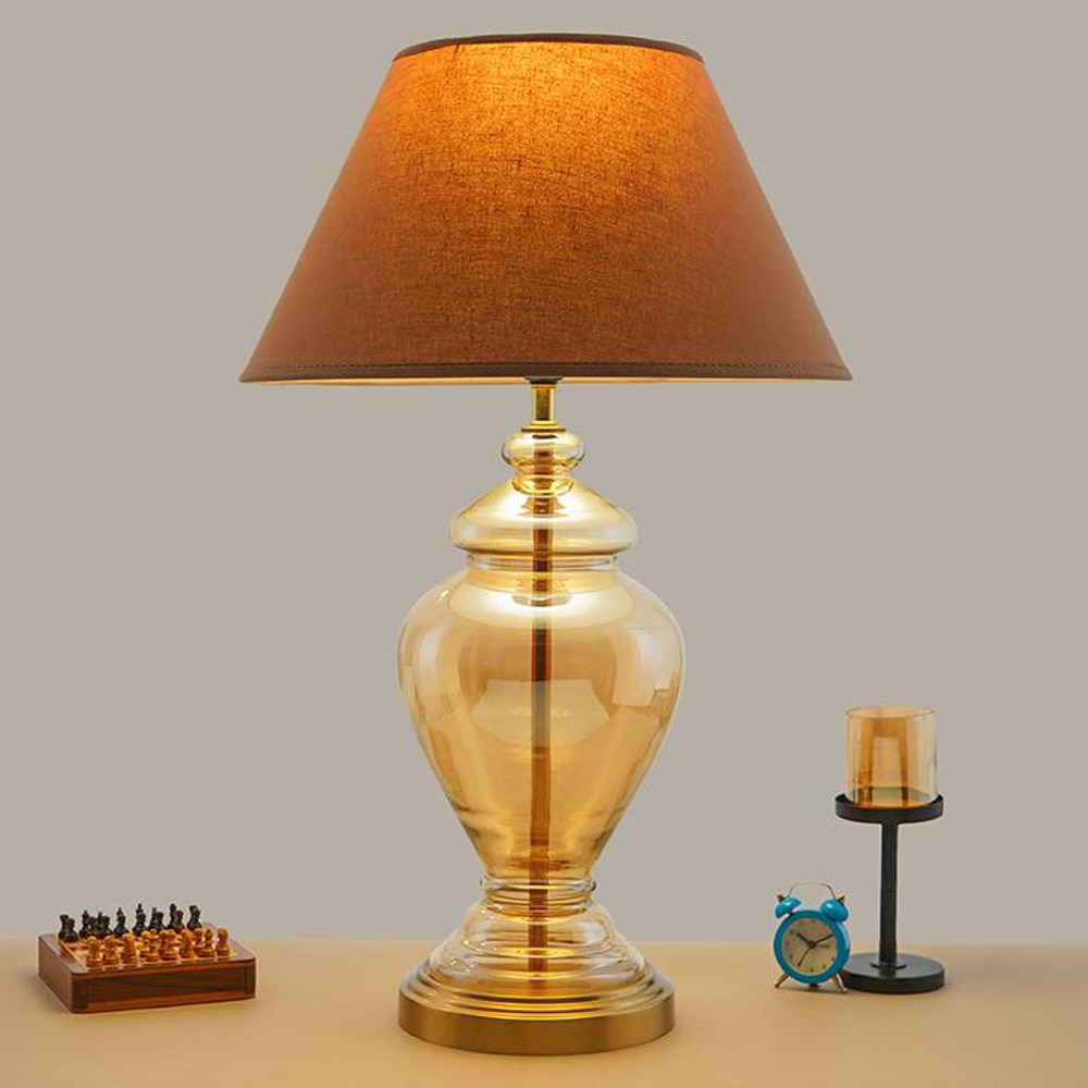 Cedric Gold & Amber Glass Table Lamp - Kapoor Lamp Shades