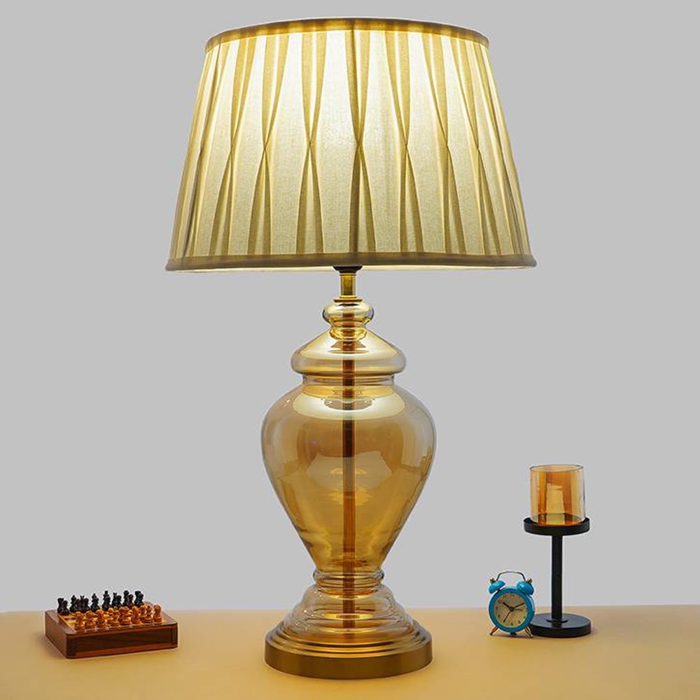 Hailee Gold & Amber Glass Table Lamp - Kapoor Lamp Shades