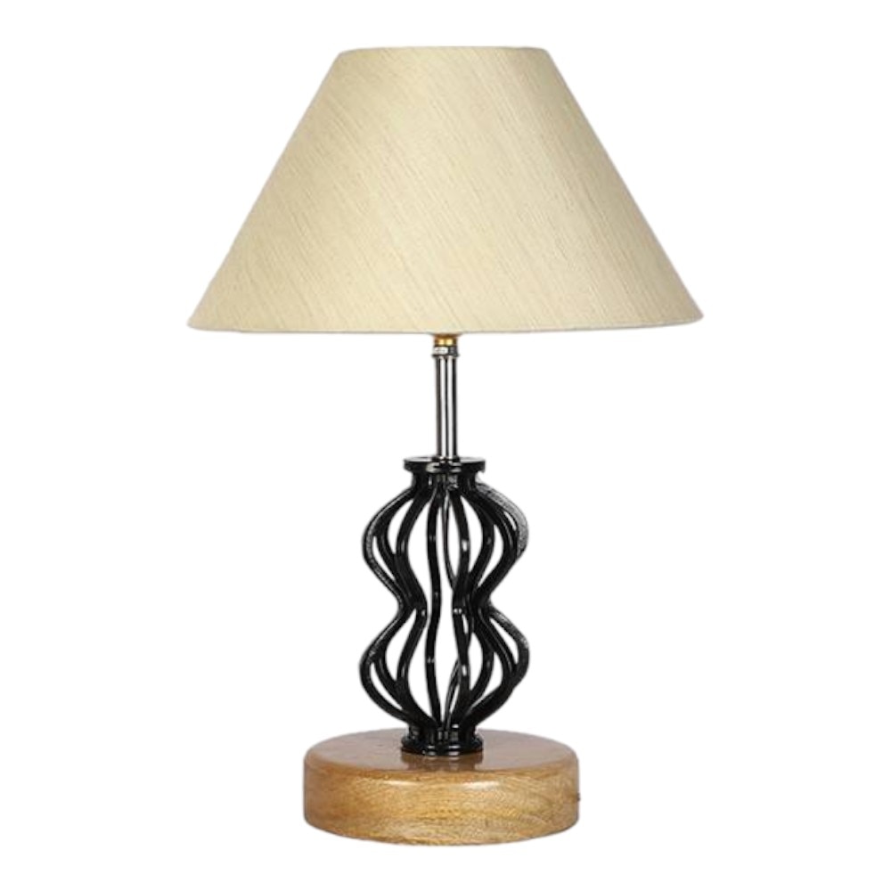 Lilith off-white cotton Table lamp with Wood & Iron Base