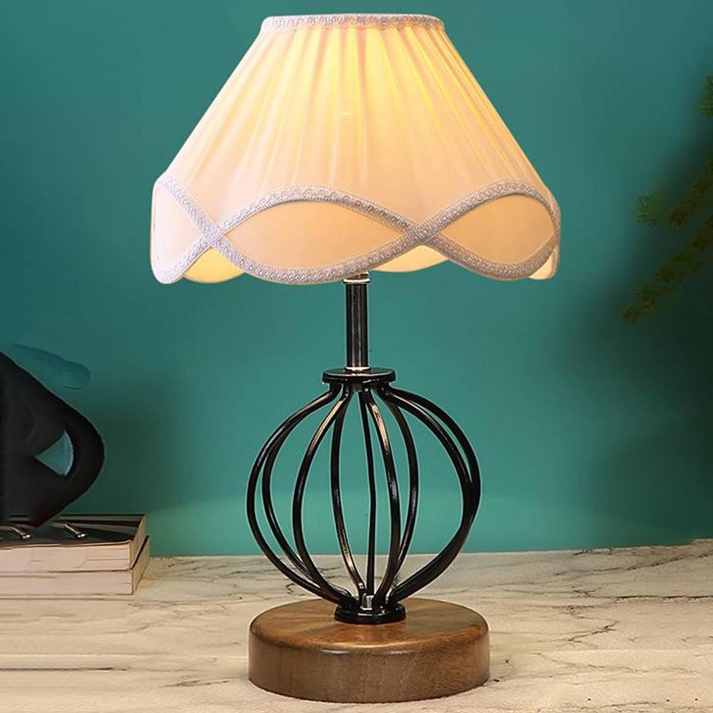 Kendall Vintage off-white Shade Table lamp with Wood & Iron Base - Devansh