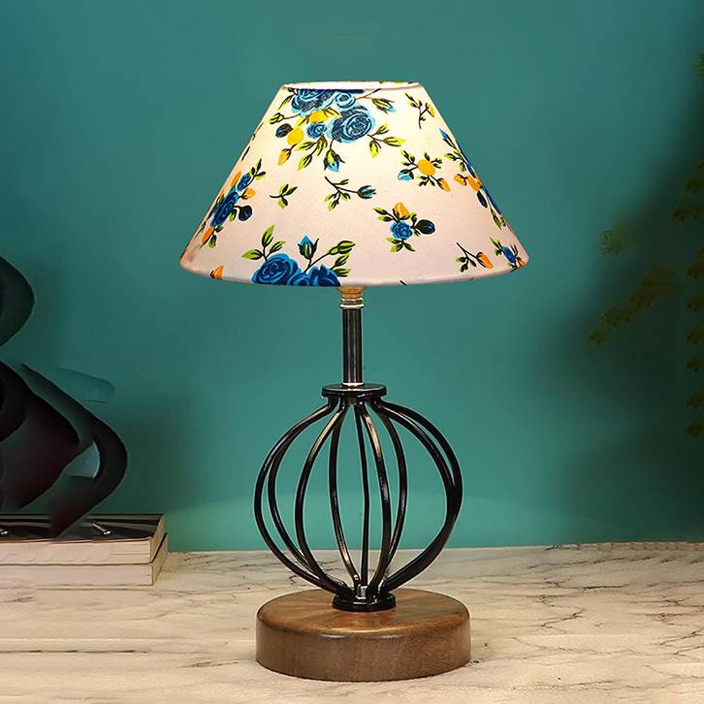 Aniyah Multicolor cotton Table lamp with Wood & Iron Base - Devansh