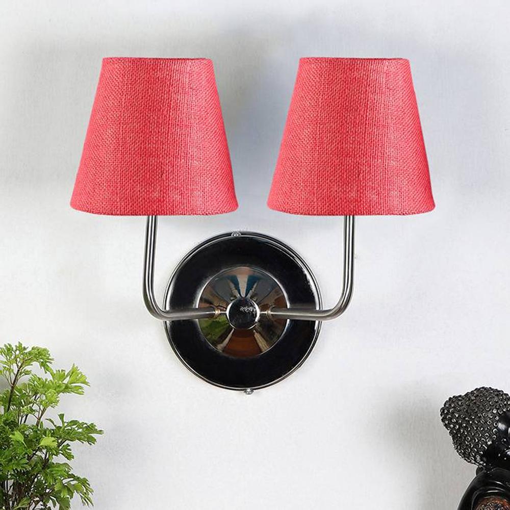 Brooklyn Dual Off White Cotton Wall Mounted Lamp with Steel Base