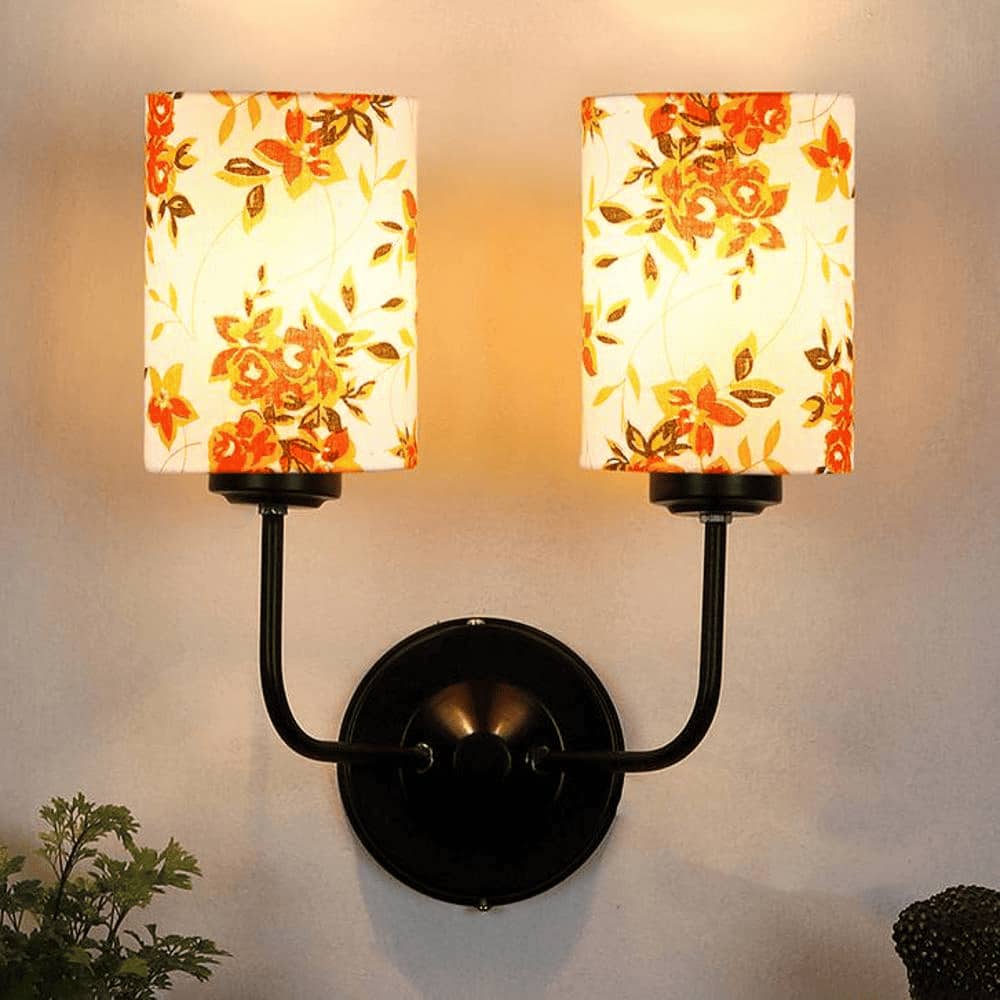 Easton Dual Multicolor cotton shade wall mounted lamp with iron base (KV44)