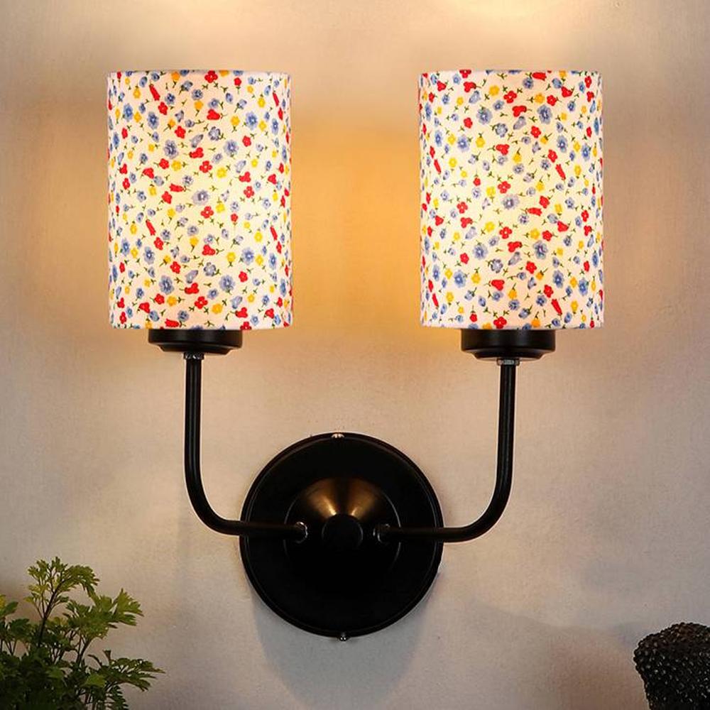 Eddison Dual Multicolor cotton shade wall mounted lamp with iron base (KV45)