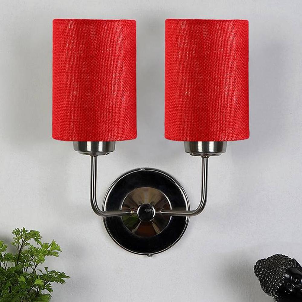 Porter Dual Maroon Jute Wall Mounted Lamp Steel Base - Devansh