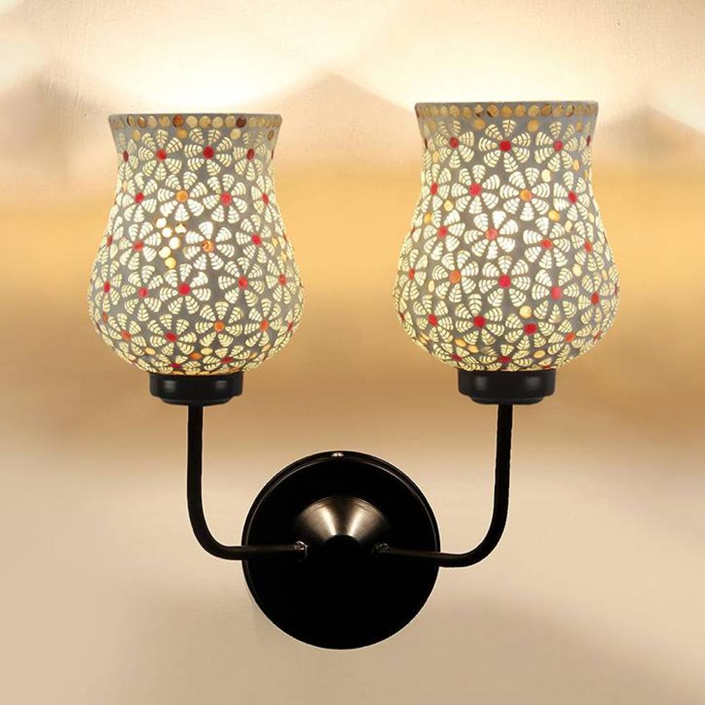 William Dual Multicolor Mosaic Glass Wall Mounted Lamp with Iron Base