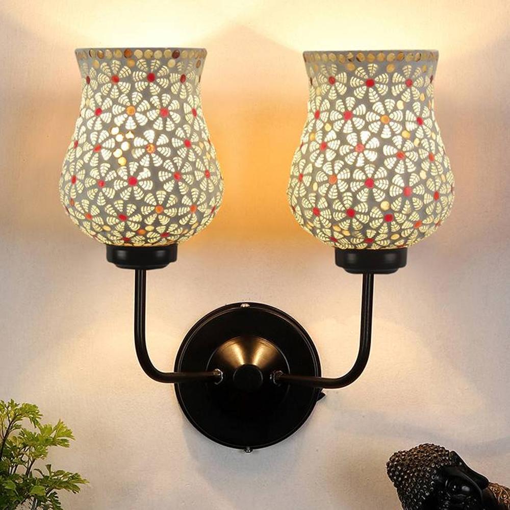 William Dual Multicolor Mosaic Glass Wall Mounted Lamp with Iron Base