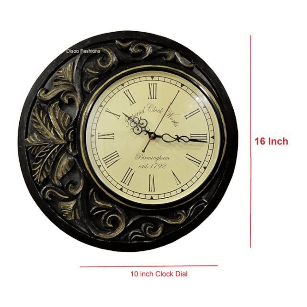 Michael Black & Gold Engineered Wood Round Wall Clock