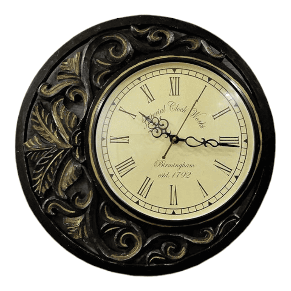 Michael Black & Gold Engineered Wood Round Wall Clock