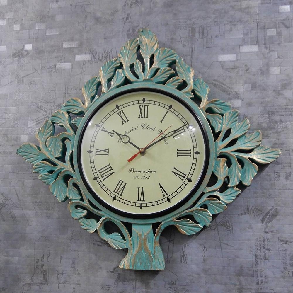 Mint Color wooden Tree Design Wall Clock with 8 inch Dial and 12 inch size