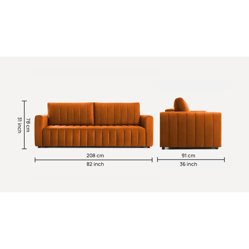 Beliss 3 Pull Out Sofa Cum Bed ith storage In Orange Colour
