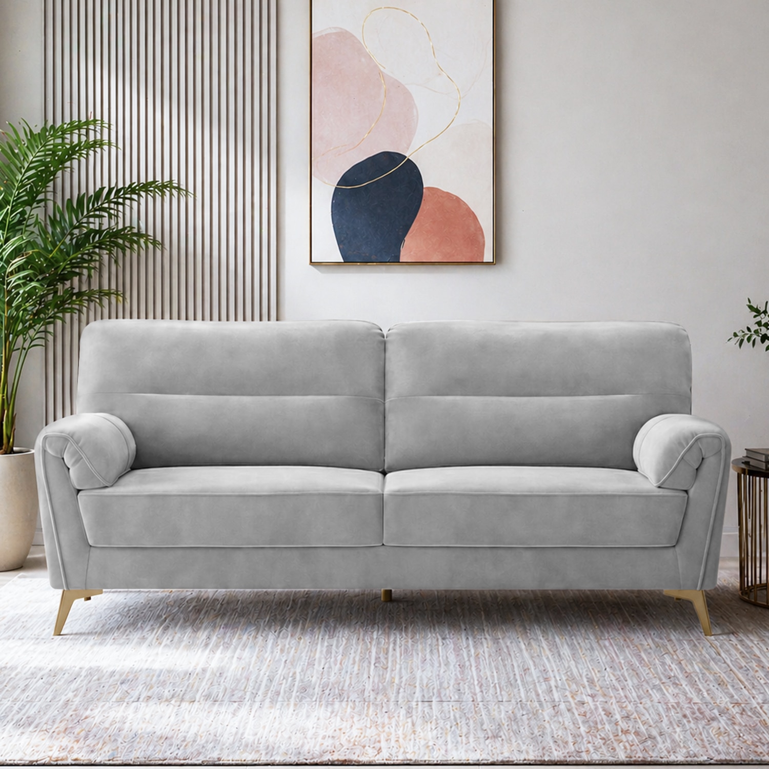 Osbert Velvet 3 Seater sofa in Grey color - Home Lifestylez