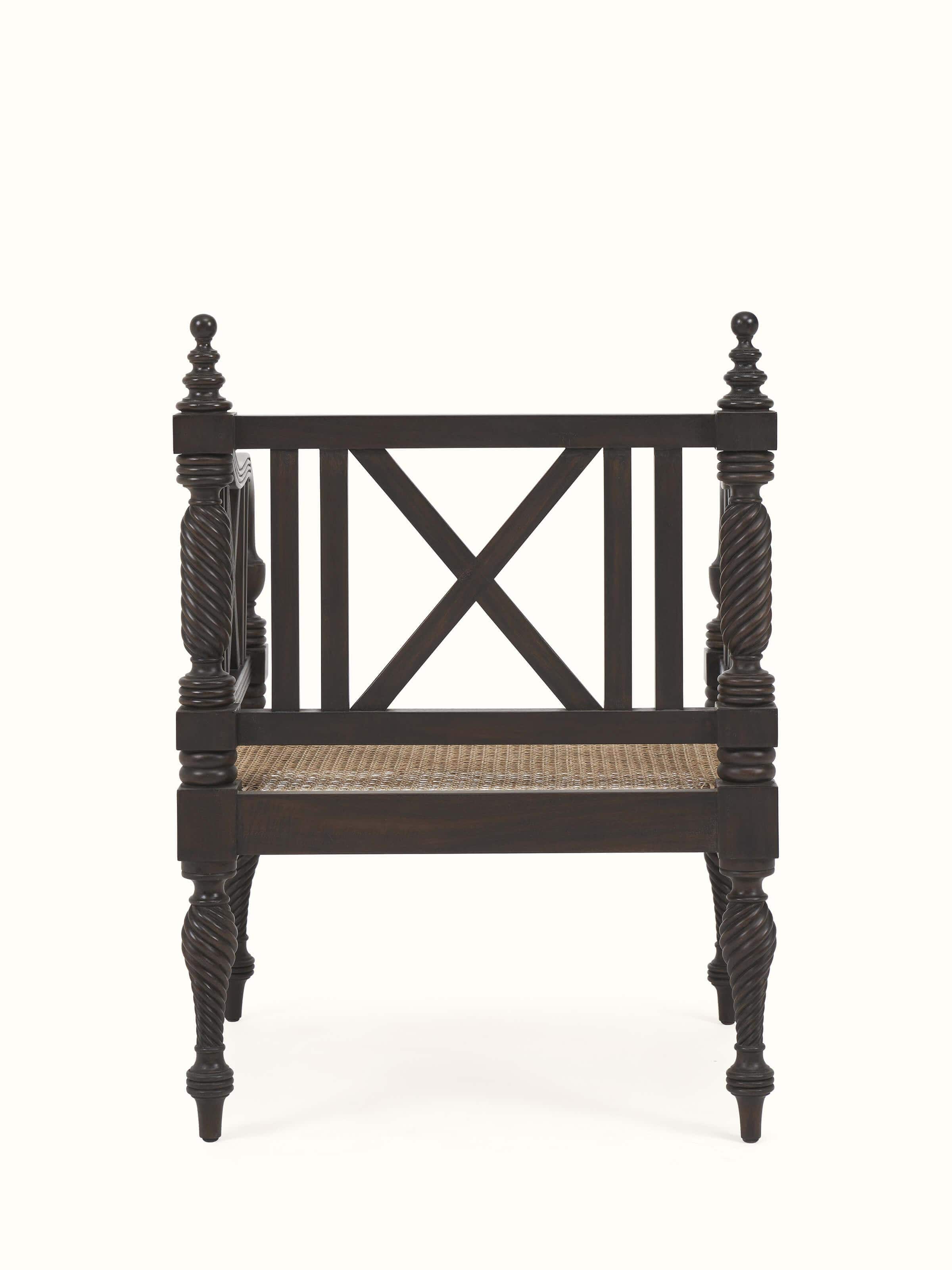 Walnut Finish Mahagony Wood & Cane 1-Seater Sofa