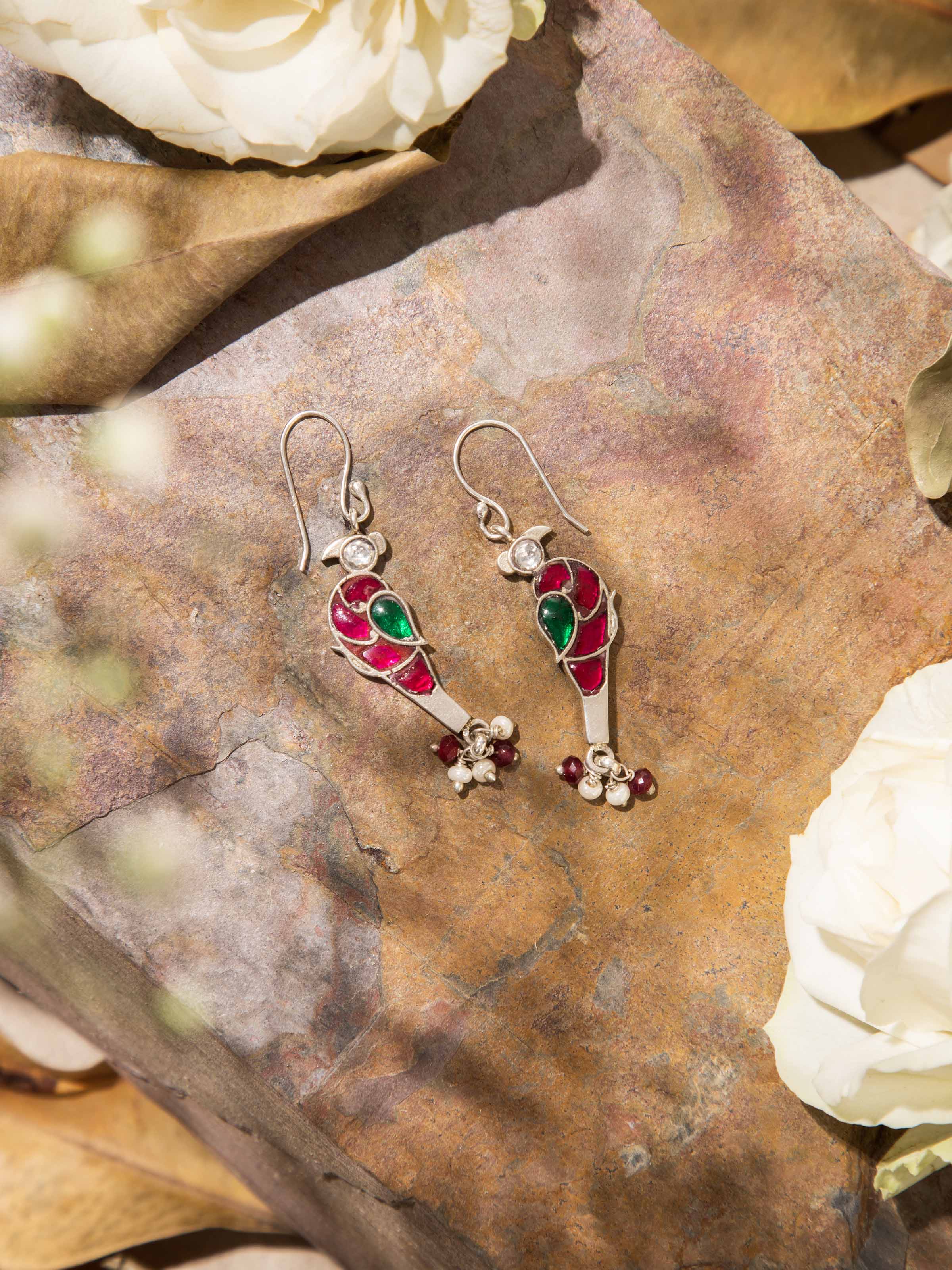 Side view of Silver Smithing Drops by Swadesh emphasizing smooth drop shape and elegant silver finish