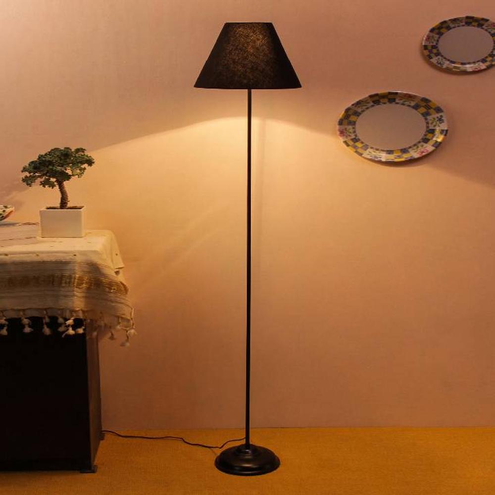 Skylen Black Fabric Floor Lamp with Black Iron Base