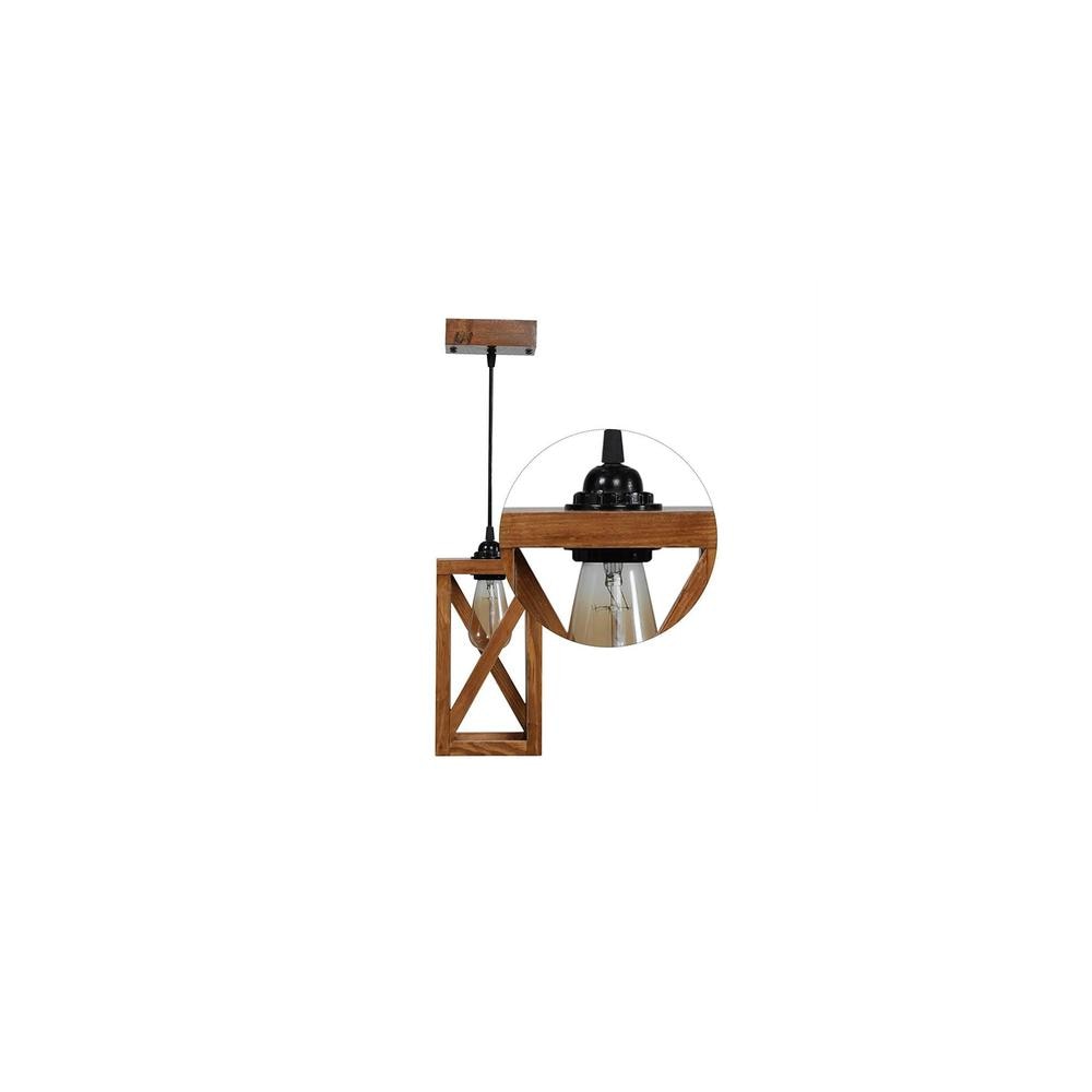 Symmetric Brown Solid Wood Single Hanging Light