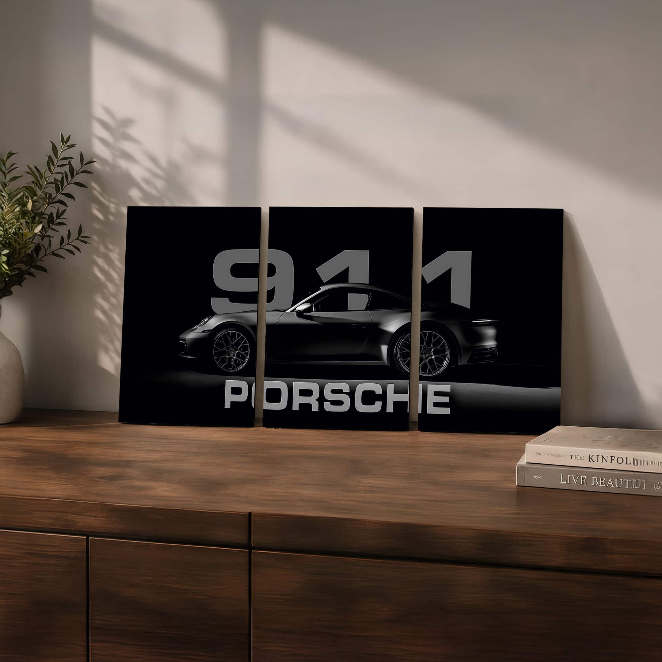 The Castle Decor Porsche 911 Black Luxury Car Wall Art Set of 3 14x20 Inch - The Castle Decor