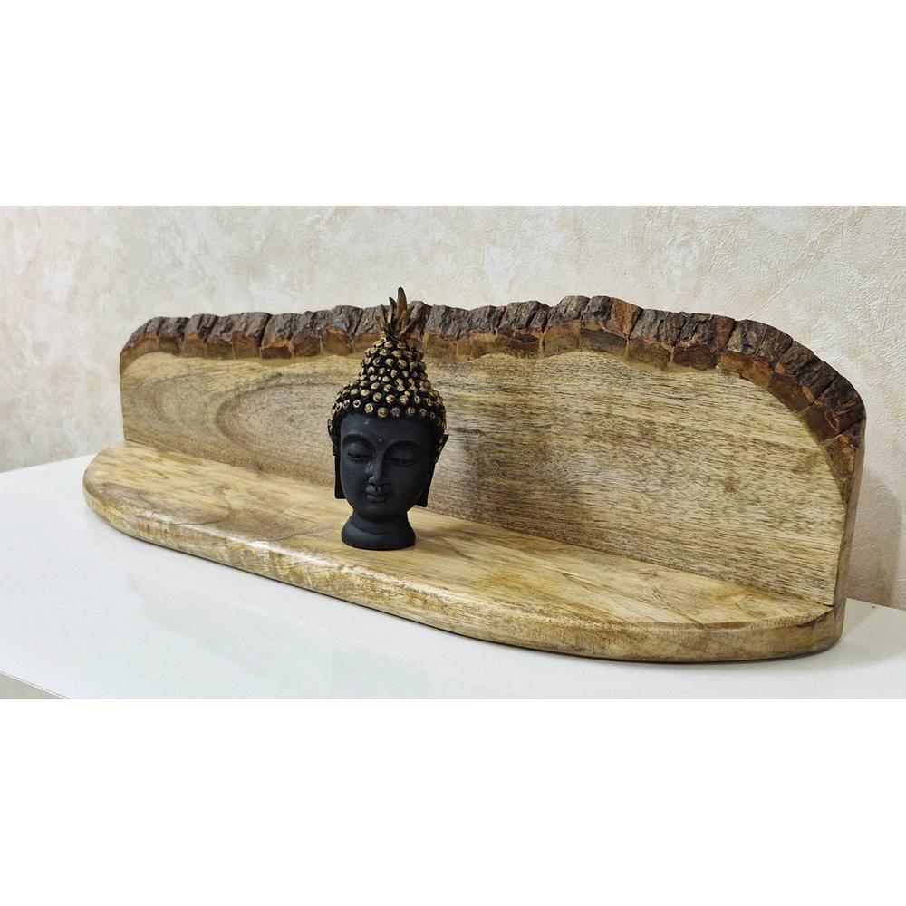 Pelli Natural Colour Solid Wood Wall Shelf with Bark lining