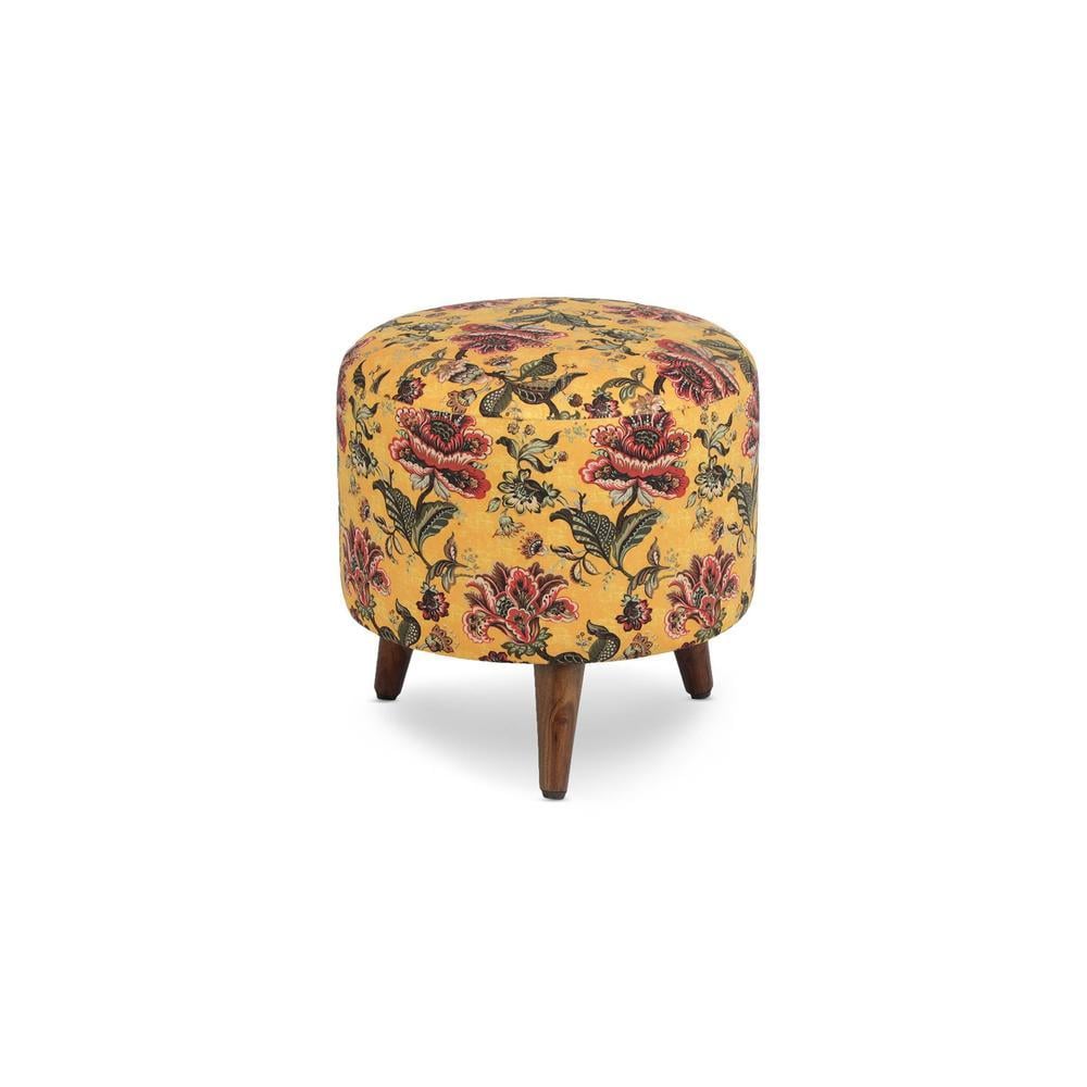 Seraphina Solid Wood  Ottomon in  Yellow Colour