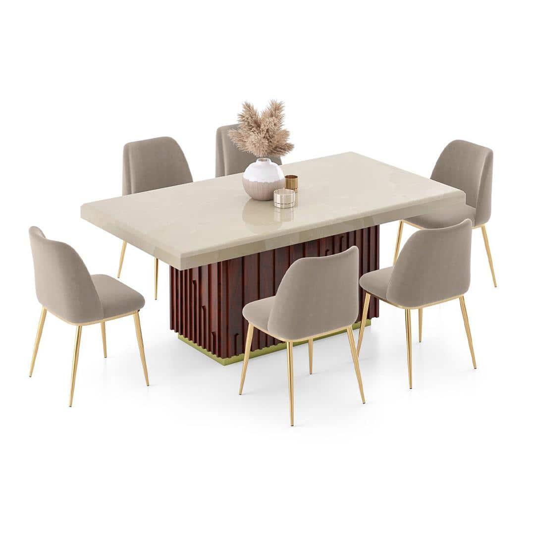 Gabriele Onyx 6 Seater Dining Table With Set Of 6 Olivia Dining Chairs