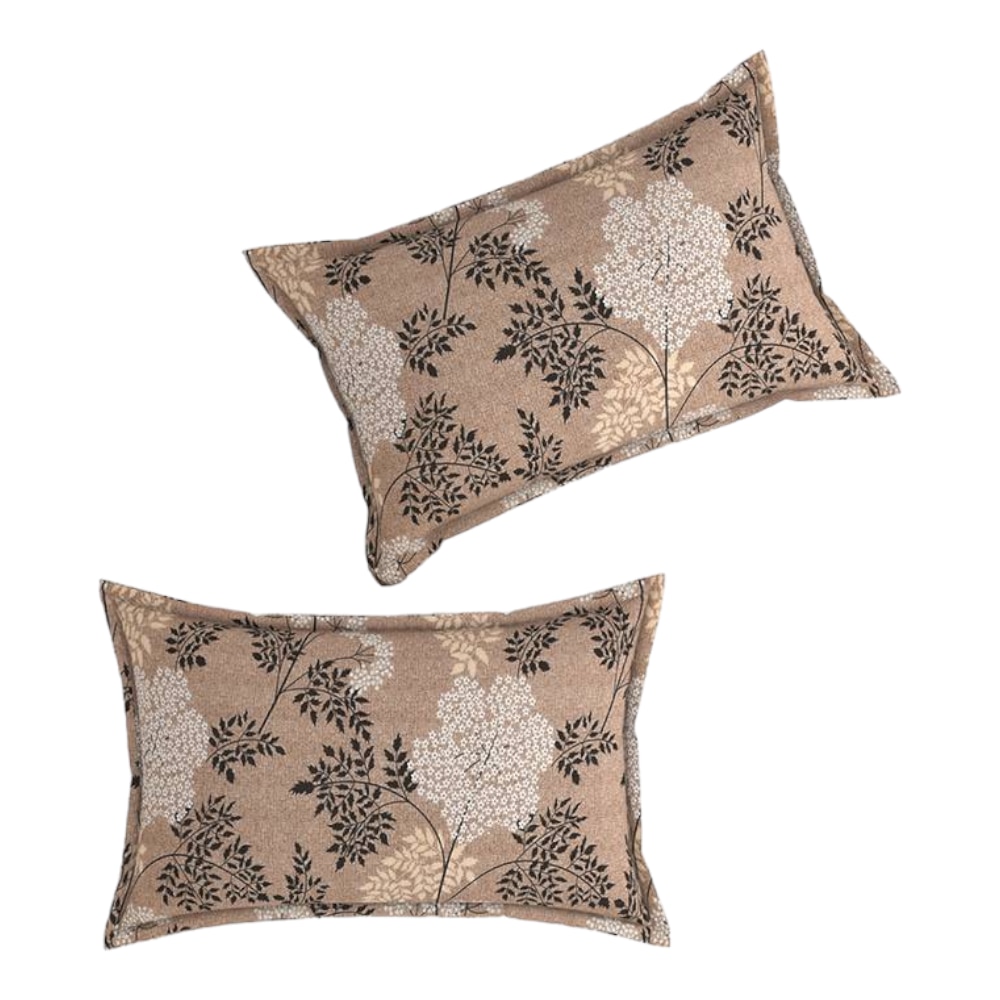 Valentina Beige Floral 160 TC Cotton Double Size Bedsheet with 2 Pillow Covers