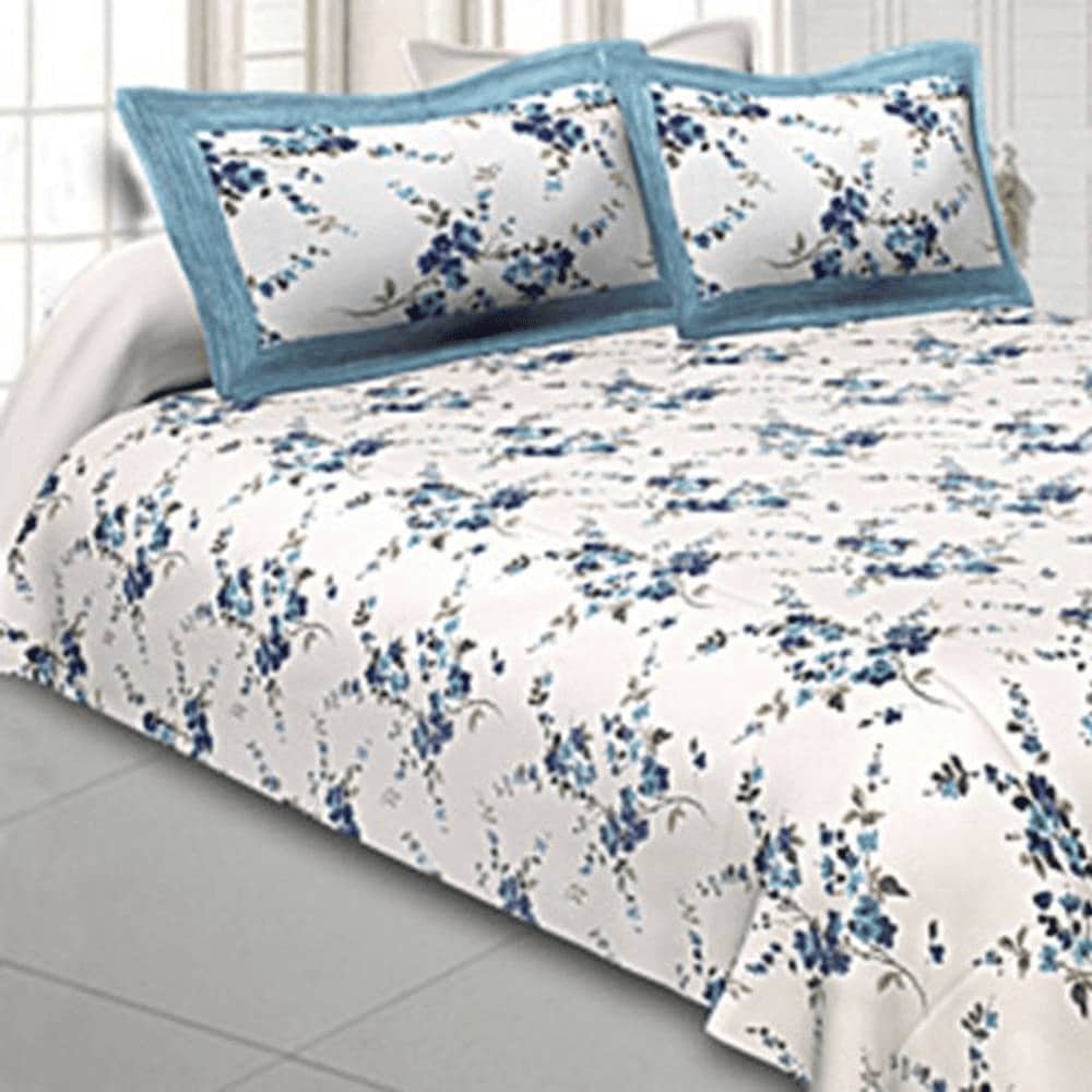 Milan Blue Abstract 150 TC Cotton Double Size Bedsheet with 2 Pillow Covers