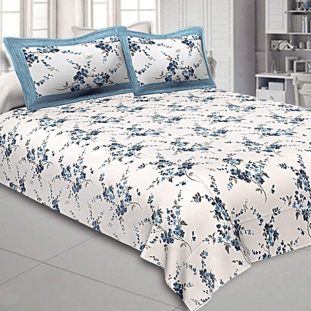 Milan Blue Abstract 150 TC Cotton Double Size Bedsheet with 2 Pillow Covers