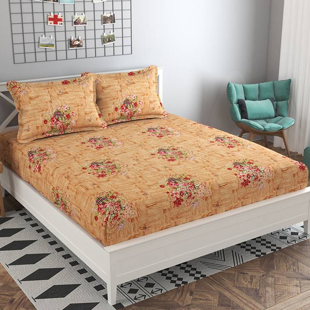 Noa Multicolor Floral 160 TC Cotton Double Size Bedsheet with 2 Pillow Covers