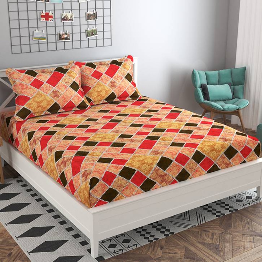 Daniel Multicolor Geometric 160 TC Cotton Double Size Bedsheet with 2 Pillow Covers