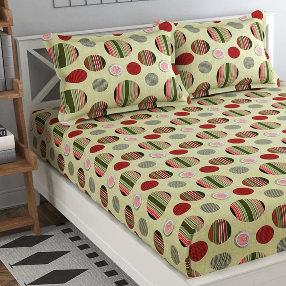 Pablo Multicolor Geometric 160 TC Cotton Double Size Bedsheet with 2 Pillow Covers