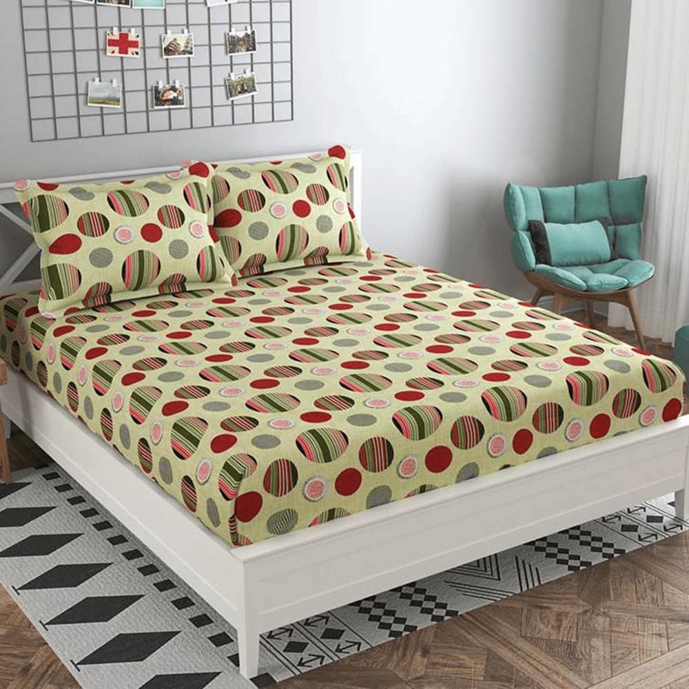 Pablo Multicolor Geometric 160 TC Cotton Double Size Bedsheet with 2 Pillow Covers
