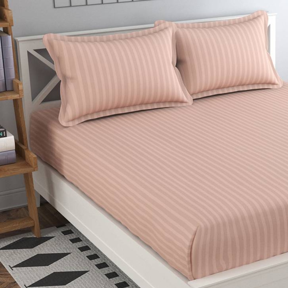 Sergio Peach Solid 210 TC Cotton King Size Bedsheet with 2 Pillow Covers