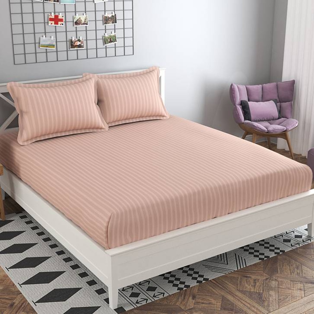 Sergio Peach Solid 210 TC Cotton King Size Bedsheet with 2 Pillow Covers