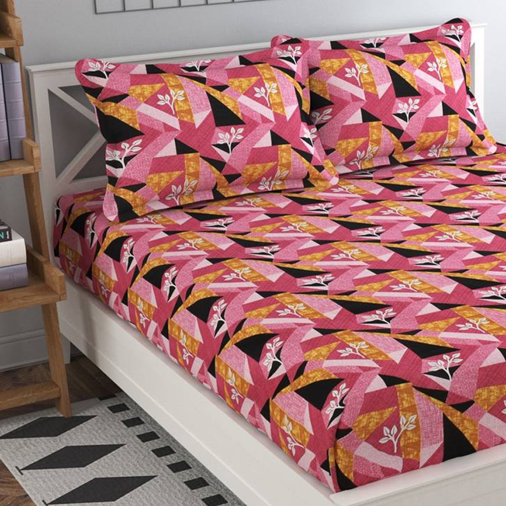 Alvaro Pink Floral 160 TC Cotton Double Size Bedsheet with 2 Pillow Covers