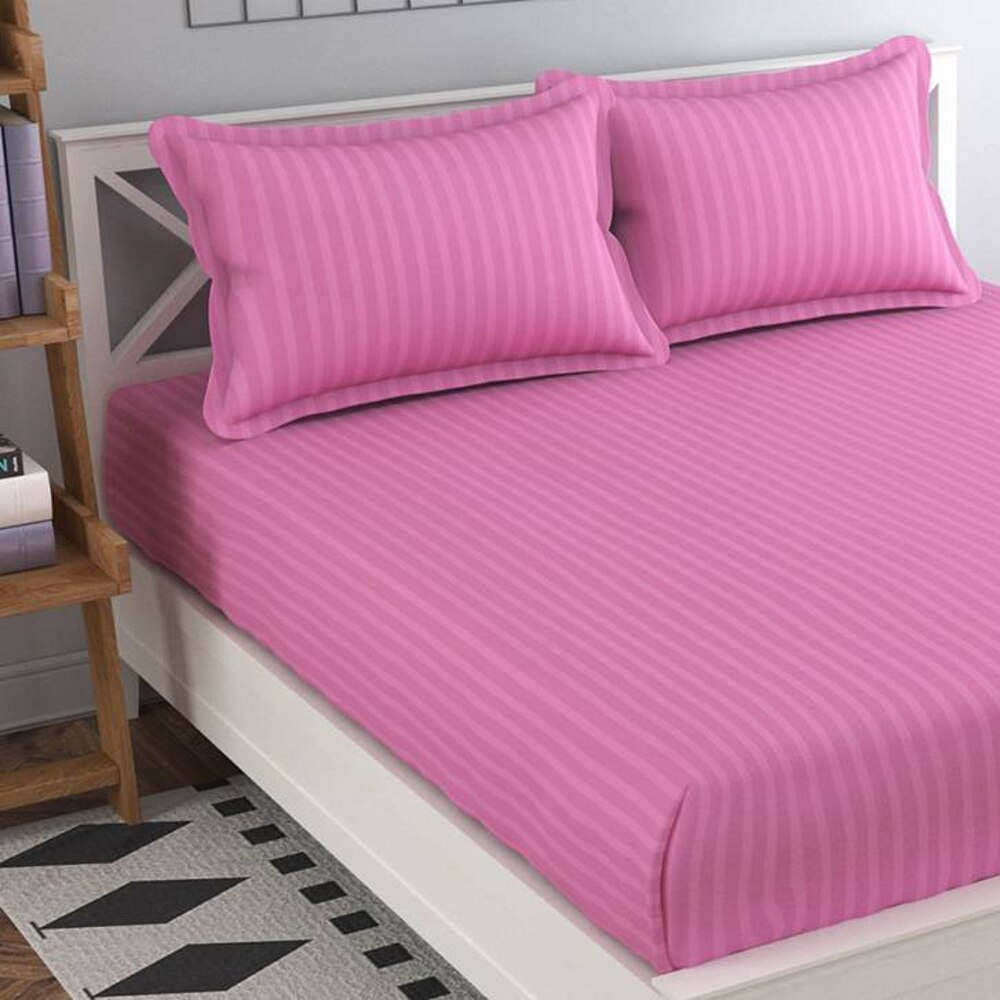 Nicolas Pink Solid 210 TC Cotton King Size Bedsheet with 2 Pillow Covers