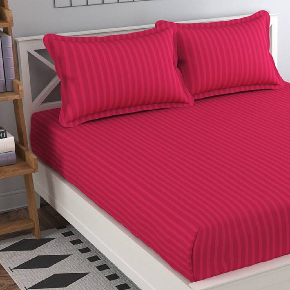 Marc Pink Solid 210 TC Cotton King Size Bedsheet with 2 Pillow Covers