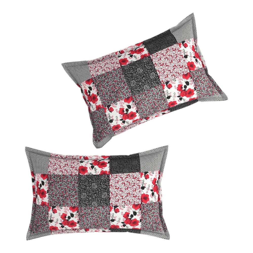 Hugo Red Floral 160 TC Cotton Double Size Bedsheet with 2 Pillow Covers