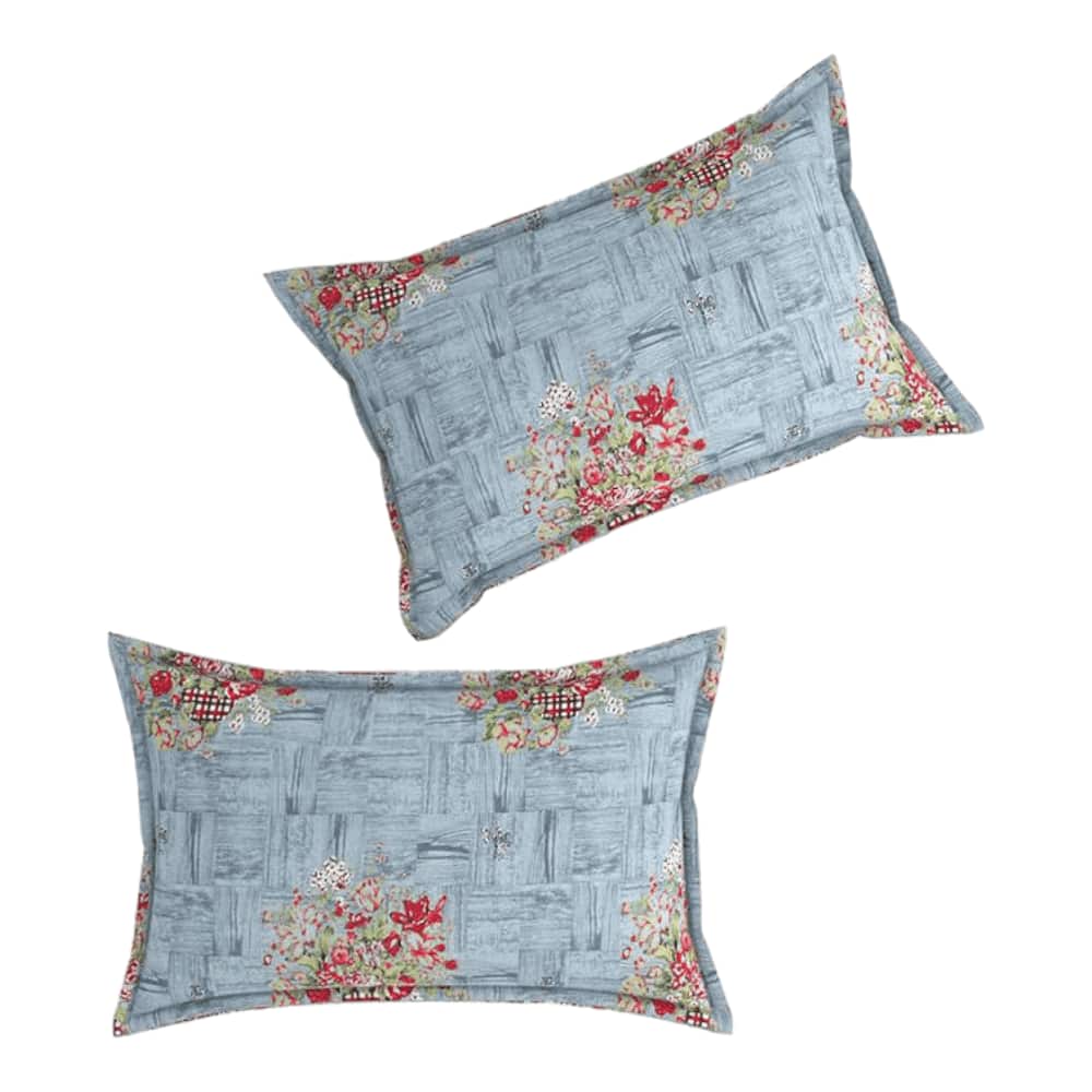 Valeria Silver Floral 160 TC Cotton Double Size Bedsheet with 2 Pillow Covers