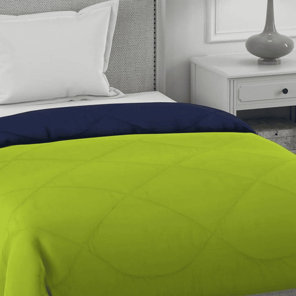 Ekiya 
Navy Blue-Parrot Green Solid 250 Gsm Microfiber Single Bed Comforter