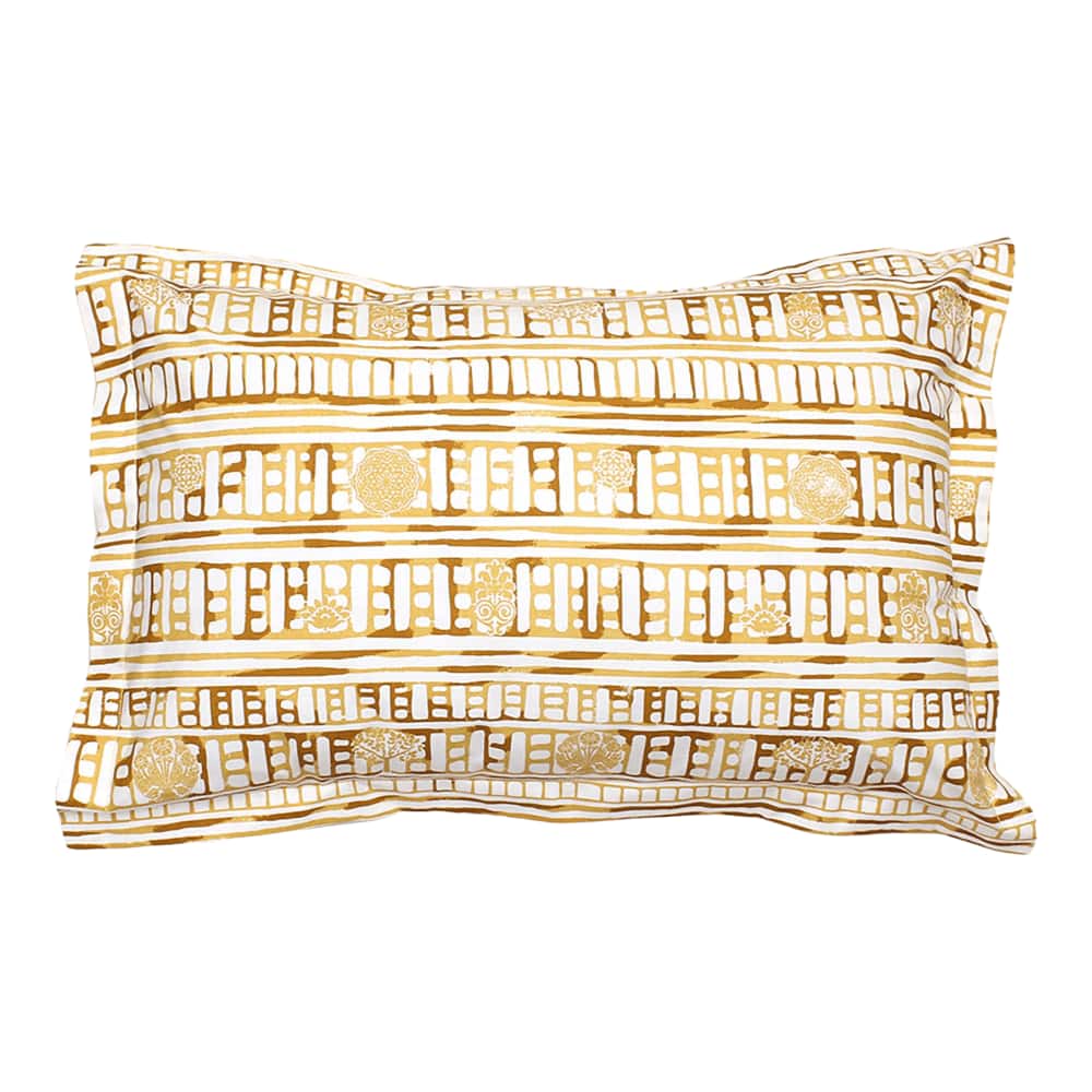 Sanchi Yellow Cotton Cushion Cover Set Of 2